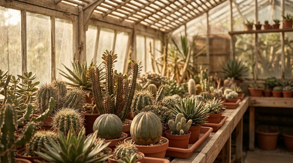 Euphorbia Sammlung im Gewächshaus