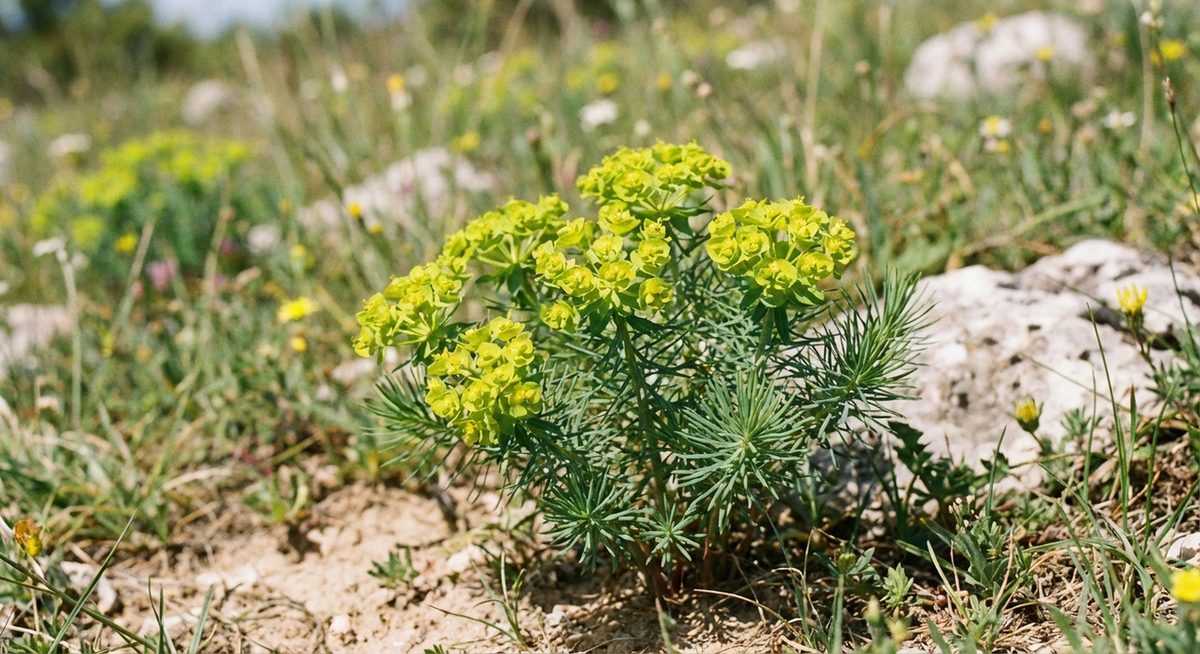 Zypressen-Wolfsmilch (Euphorbia cyparissias) mit gelbgrünen Hochblättern auf einer Trockenwiese